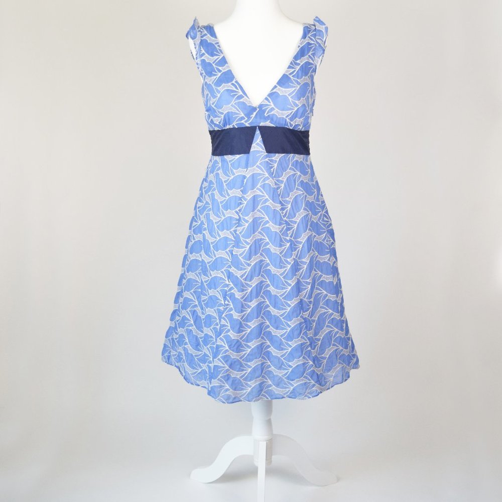 Anthropologie Lithe Waterleaf Dress Silk Blue and White Size 2 Small